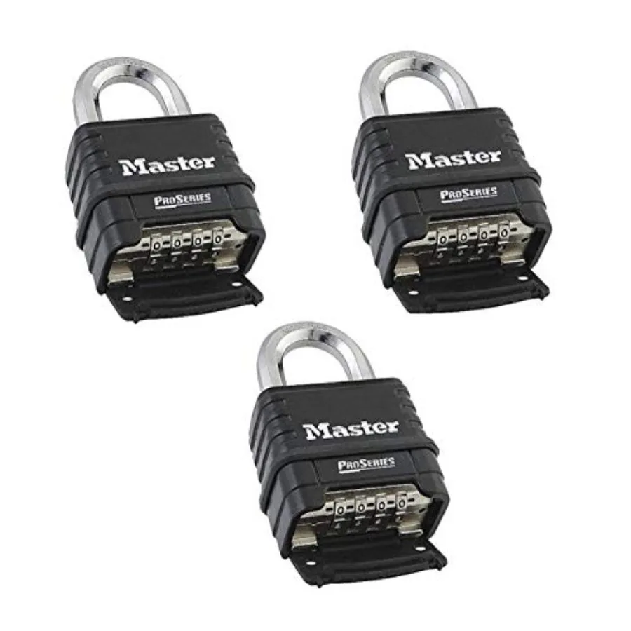 MasterLock 1178D Combination Padlock, Die Cast Body, 3 Pack Black/Sier Keyed Different