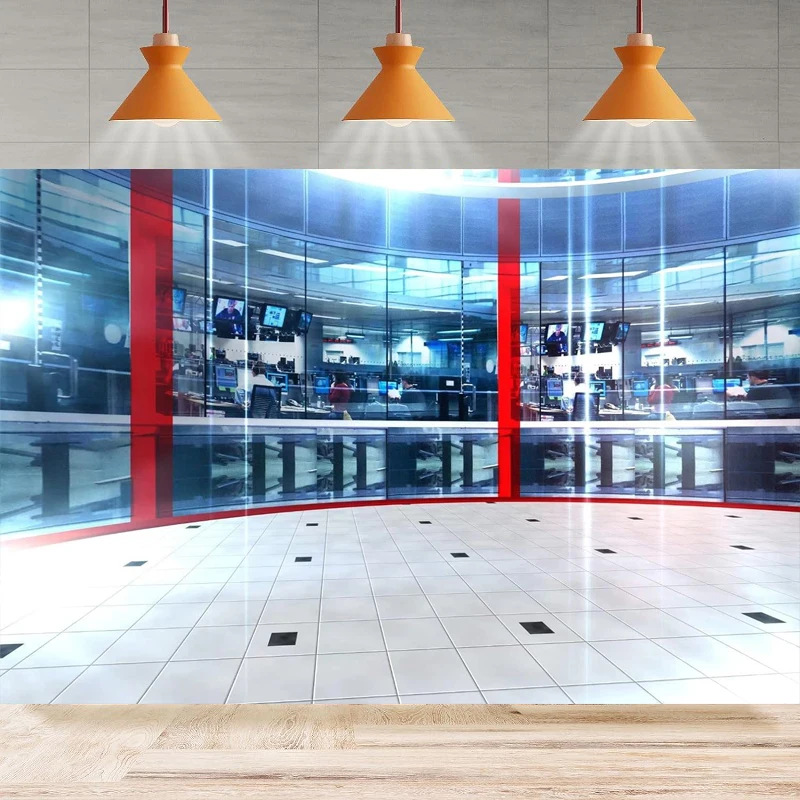 

News Broadcast Hall Photography Backdrop 3D News Room Studio TV Newscaster Interior Broadcasting Program Record News Report