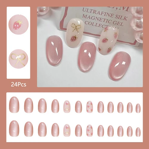 24 unids/set lindo y juguetón usando uñas postizas diseño francés prensa fresca en uñas postizas extraíbles