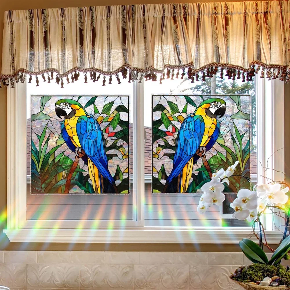 Window Cling with Flower and Hummingbird Pattern for Glass Surfaces PVC Static Adhesion Reusable Decorative Sticker for Home