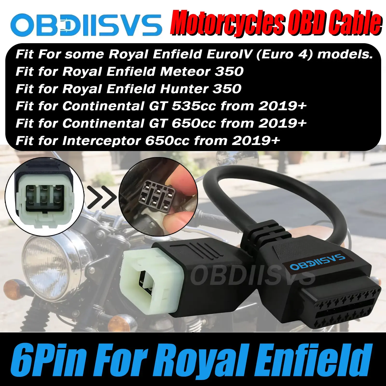 OBD2 Diagnostic Cable For Royal Enfield 6Pin to OBD Connector For Hunter 350/Himalayan/Classic 350/Meteor 350 Motorcycle Cable