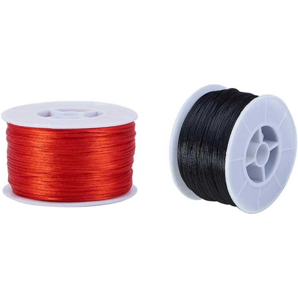 

About 200 Yard Rattail Nylon Cord 1mm Red Black Chinese Knotting Cord Braided Macrame Thread Beading String