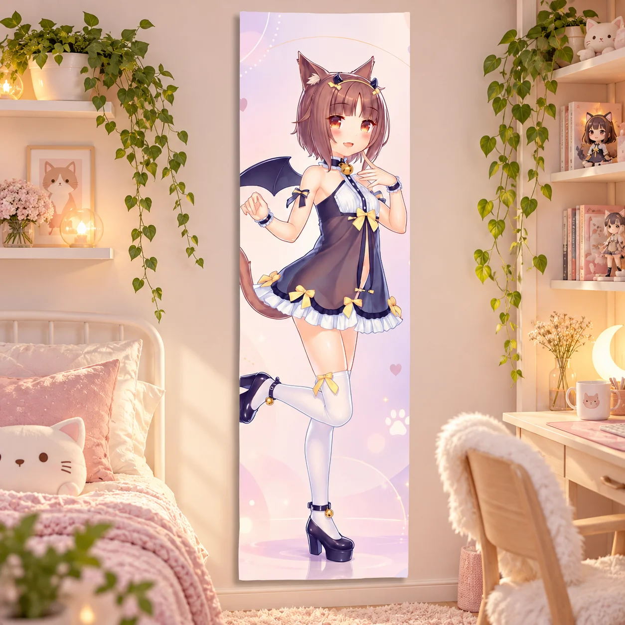 Anime Tapestry Wall Hanging Nekopara Azuki Cute Cat Girl Devil Wings Art Tapestry Home Decor Bedroom Dorm Background Cloth Anime