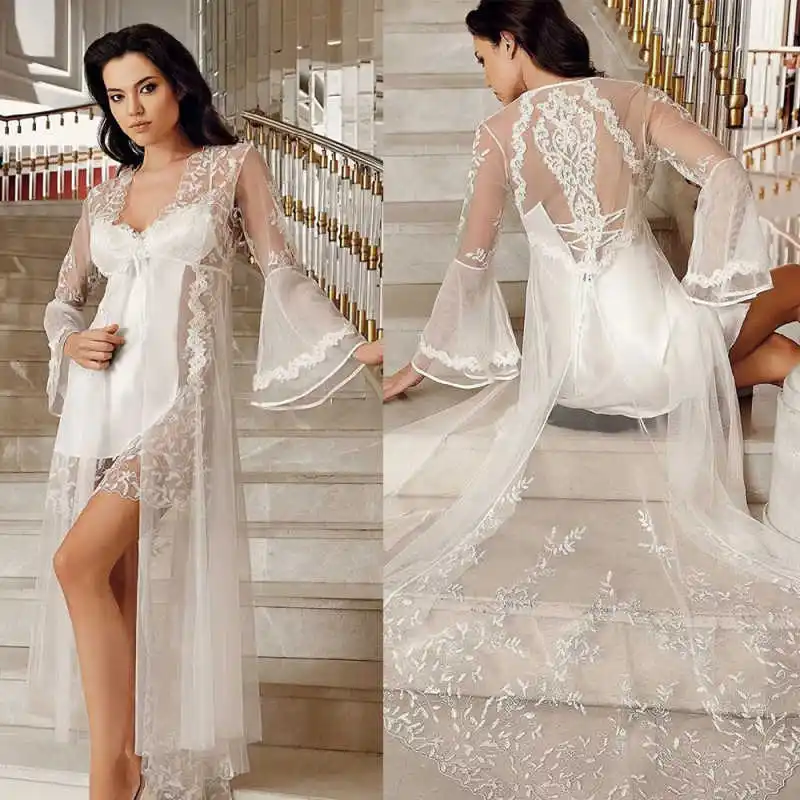 

Graceful Women’s Pajamas Appliques Robes Bridesmaid Bride Robes Wedding Long Robe Bathrobe plus size customized