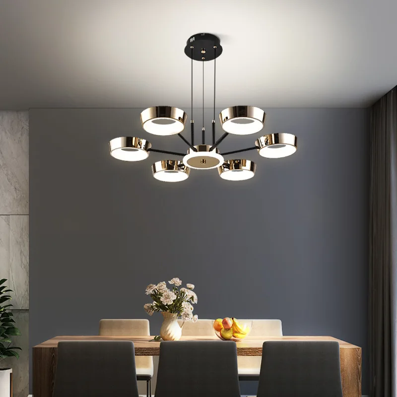 New Nordic Living Room Dining Hall Ceiling Lamp Bedroom Villa Pendant Light Bar Coffee Shop LED Chandelier Three Color Lights
