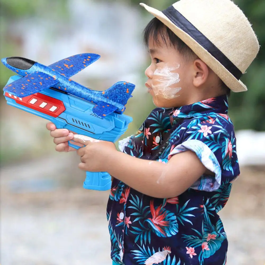 Airplane Launcher Toys Kids Glowing Foam Aircraft Launcher Gun Children\'s Launcher Aircraft Catapult Plane Outdoor Toy P3S3