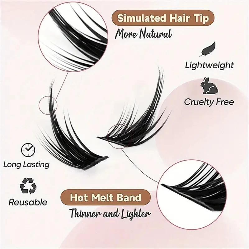 160 grappoli di ciglia ricci a punta di grano naturale misto, ombretto lucido, tutte le ciglia finte, progettate per la bellezza