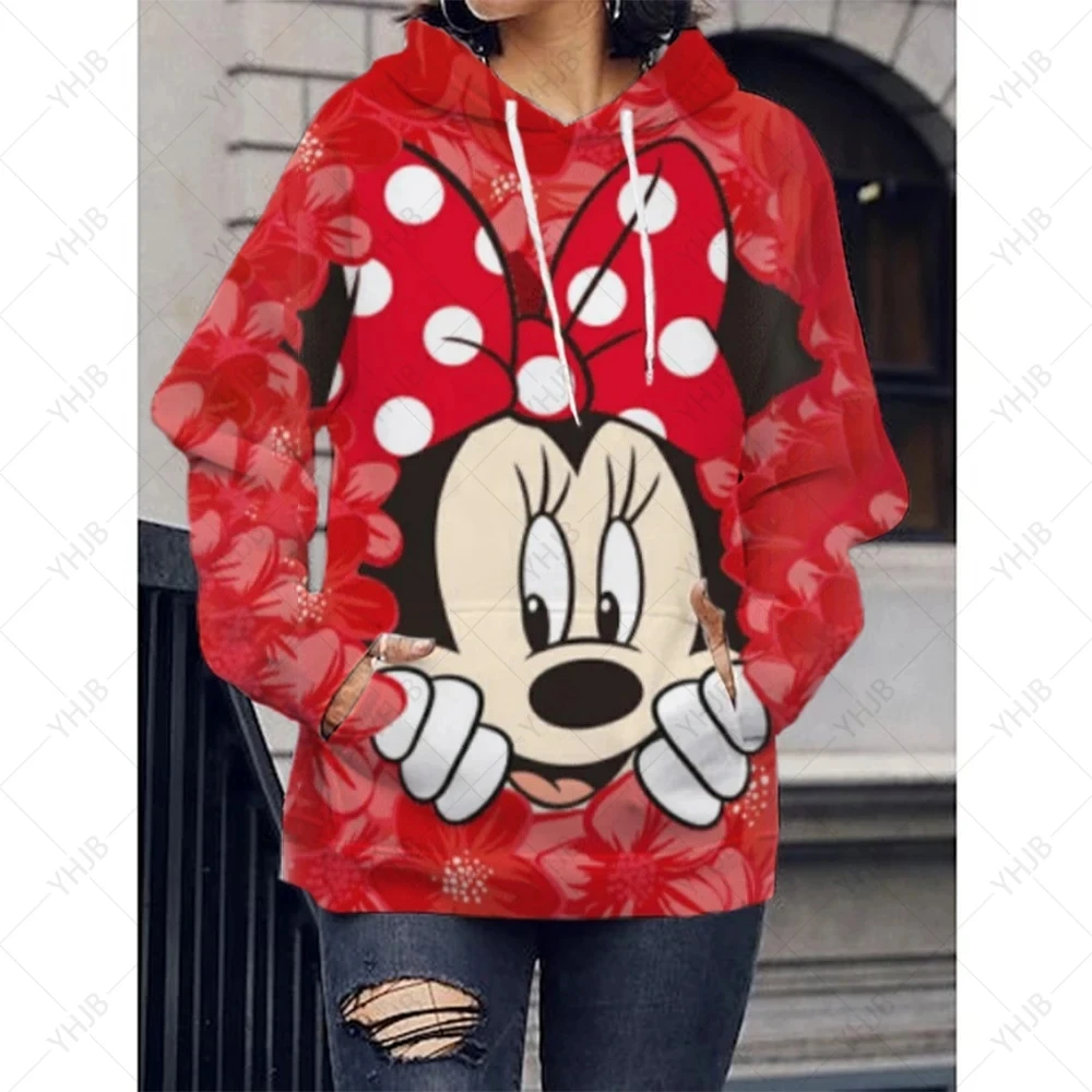 Autumn Winter Women Minnie Mouse Hoodie Kids Disney Pullover Adult Cartoon Hooded Clothing Boys Girls Fashion Top Coat With Hat