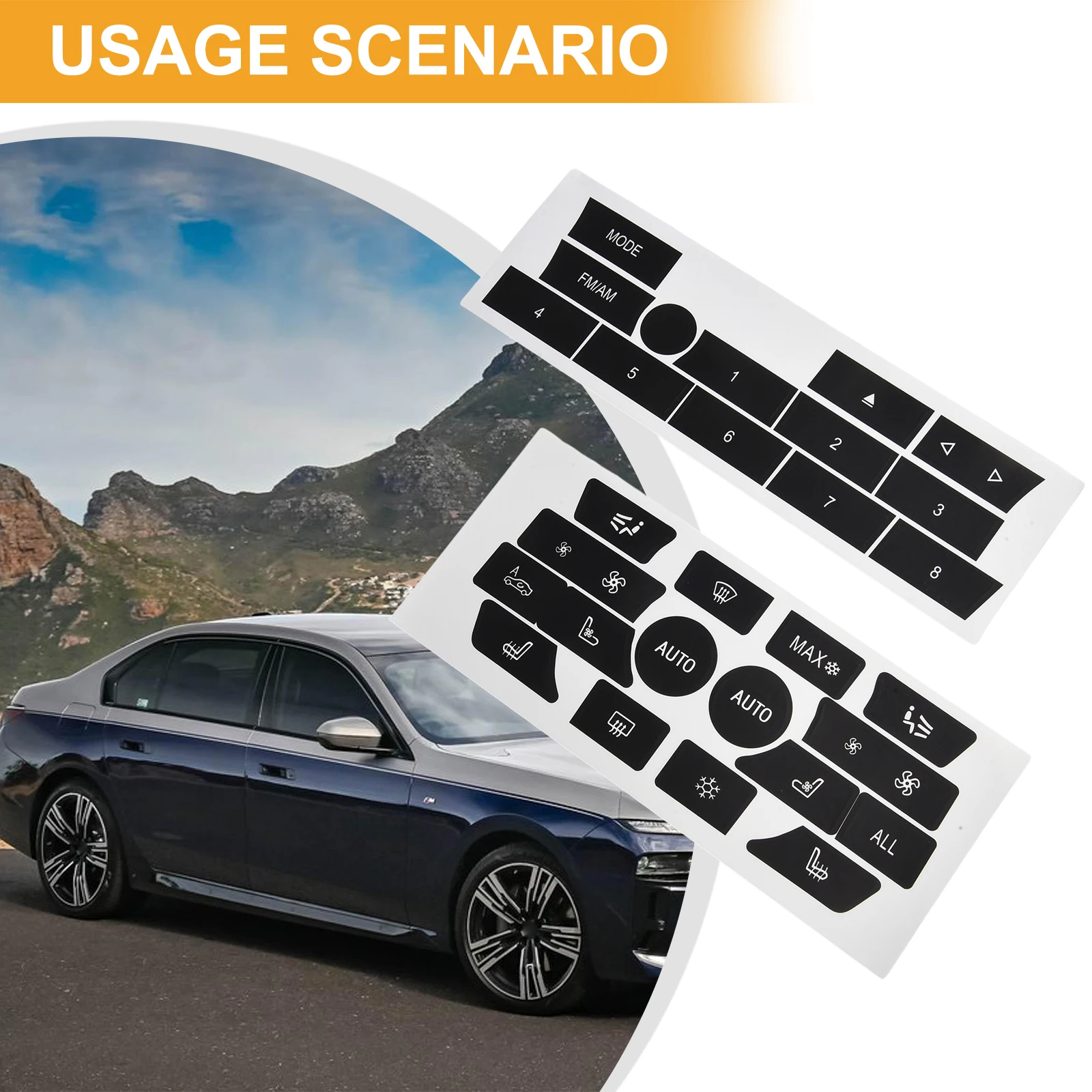 Car Interior Customization Climate Control Button Vinyl Overlay Decal Black Overlay With White Characters Ease Of Installation