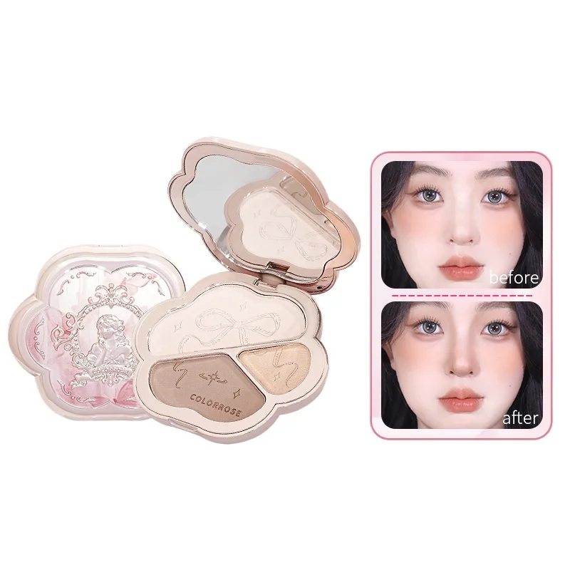 Colorrose Light Shadow 3-color Contour Plate High-gloss Contouring All-in-one Disc Matte Highlighter Pearlescent Finish Makeup