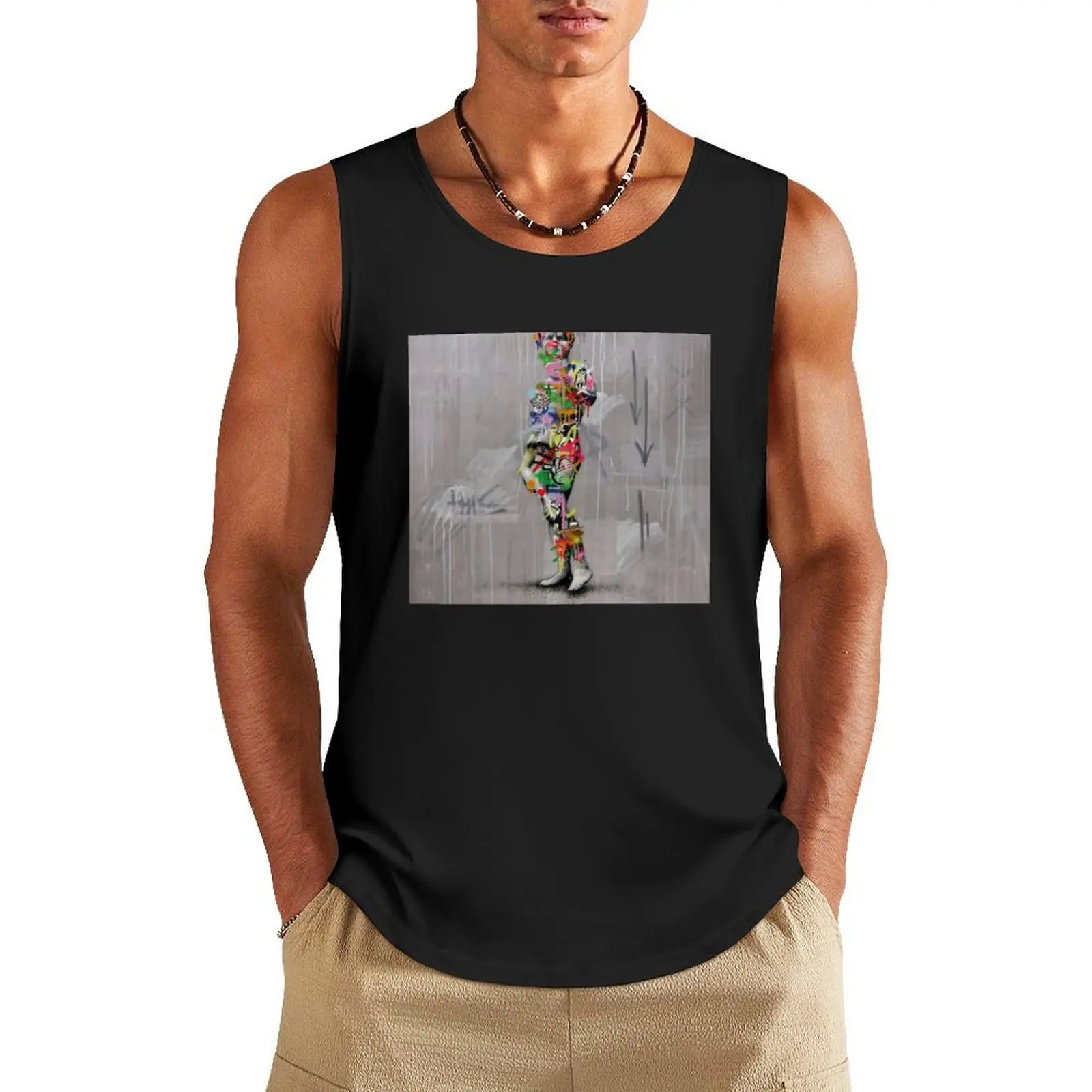 

David Defaced by Colorful Graffiti Art Banksy Tank Top Men's t-shirts cute tops