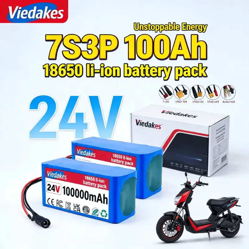 

VIEDAKES 18650 7S3P 24V 100Ah Batería With Charger Customizable Connector For Solar Storage Overcharge Protection