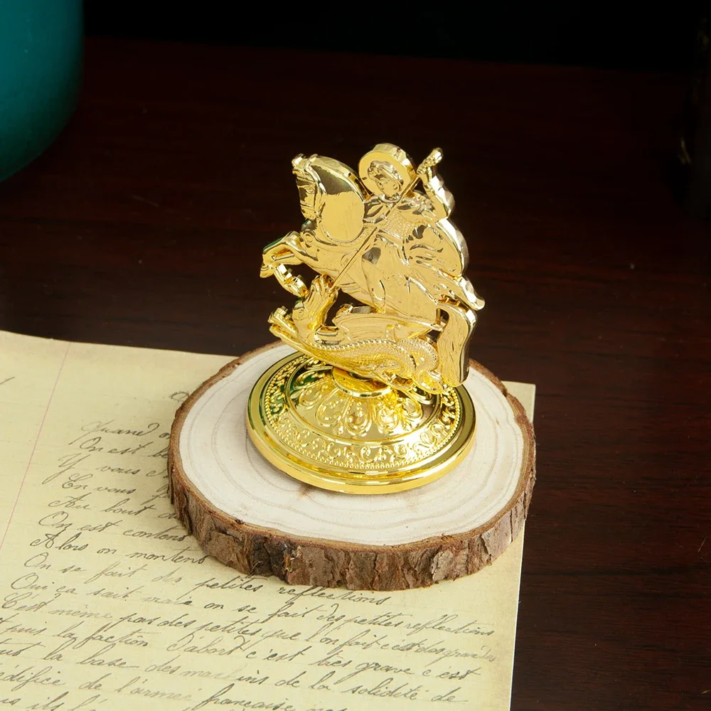 HTISOK Orthodoxer Mythos Georg Vergoldete Religions-Geschenkbox Kirchen- und Heimtischständer Religionsstatue – Detail 2