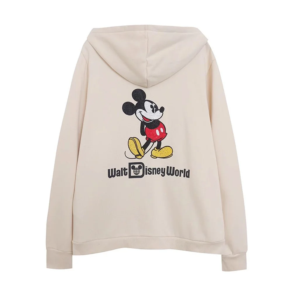 Disneyland Sweatshirt Castle Shining  Mickey Disneyworld Letter Glitter Minnie Unisex Couple Women Zip Pocket Hooded Jumper Top