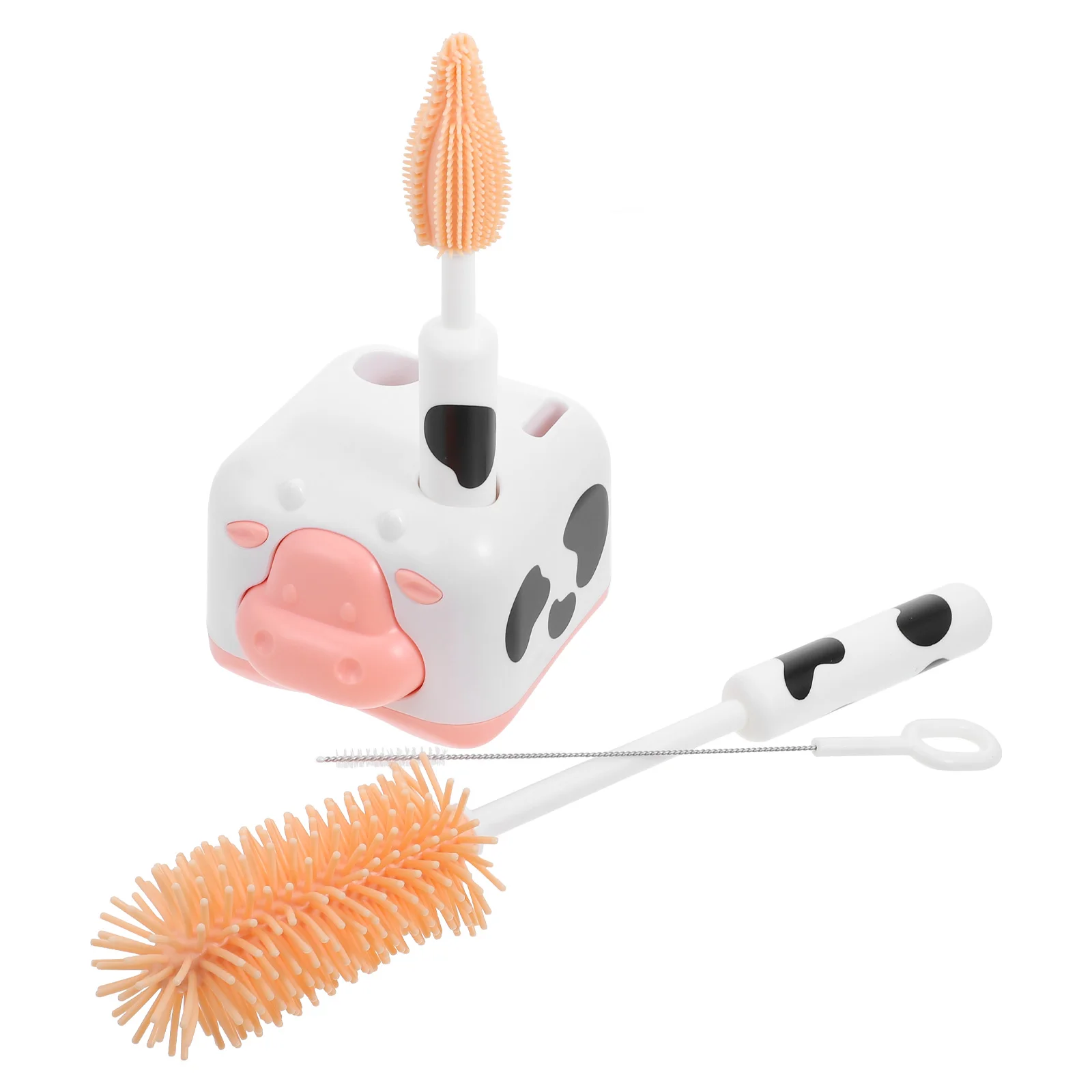 

4pcs Baby Bottle Cleaning Brush Set Drying Rack Cute Safe Silicone PP Quick Dry Travel Washing Kit for Pacifiers