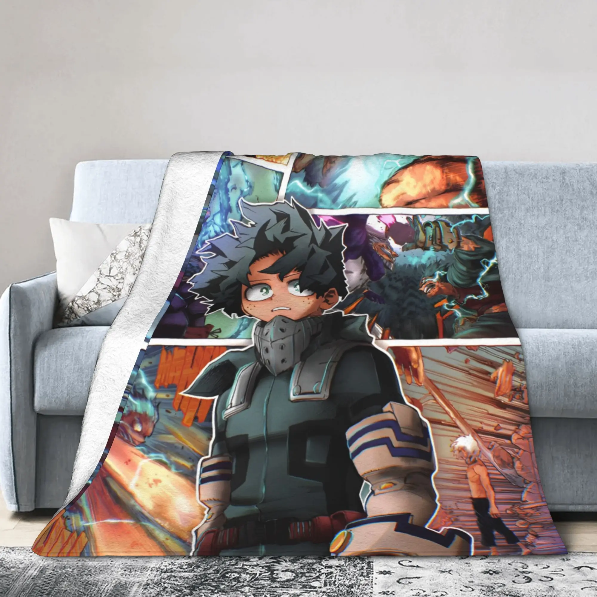 Izuku Midoriya MHA Anime Knitted Blankets Flannel Japanese Anime Super Warm Throw Blanket for Bedding Couch Bed Rug