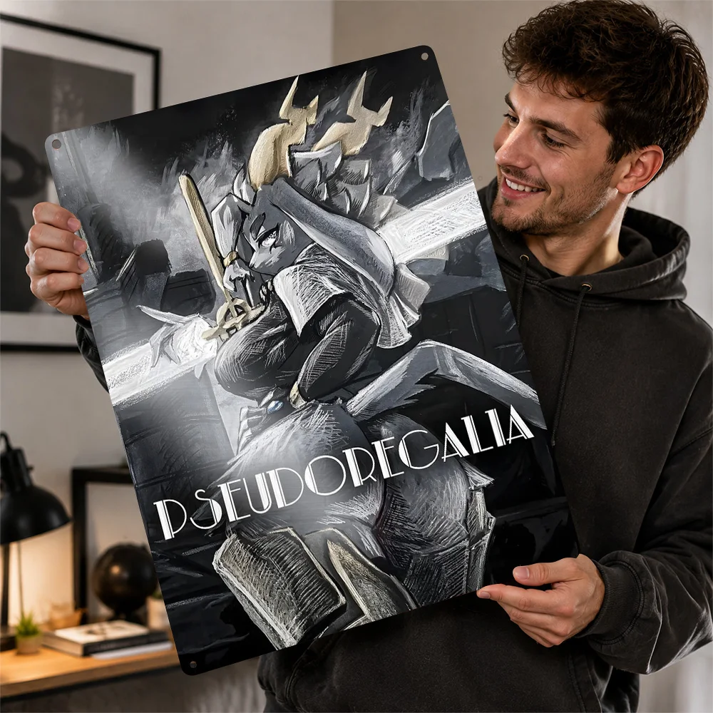 Pseudoregalia Sybil Sword Warrior Textured Poster Personalized Aluminum Metal Sign Dark Realm Style Wall Art For Bedroom Decor