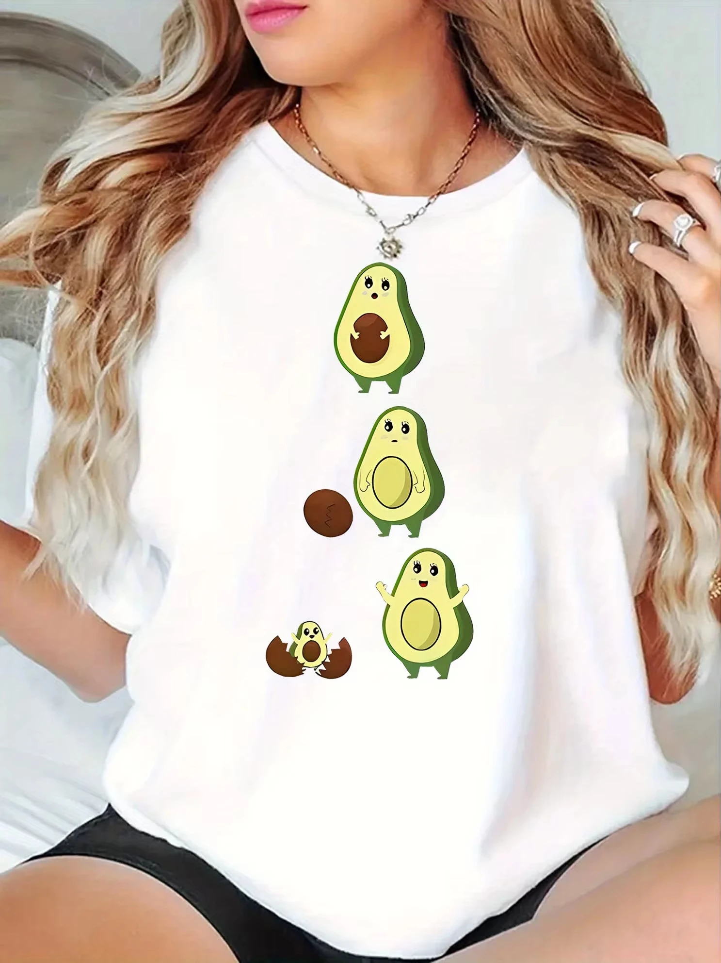 Unisex T‑shirt Cute Avocado Evolution Cartoon Graphic Tee Crew Neck Short Sleeve Funny Fruit Character Casual Fashion Print Top