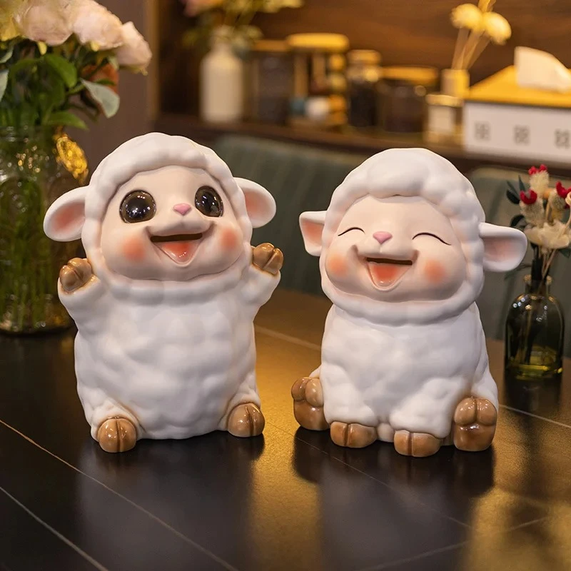 Cute Little Lamb Child Savings Jar Creative Piggy Bank Desk Decoration Ornaments Animal Resin Sculpture Room Aesthetic Decor