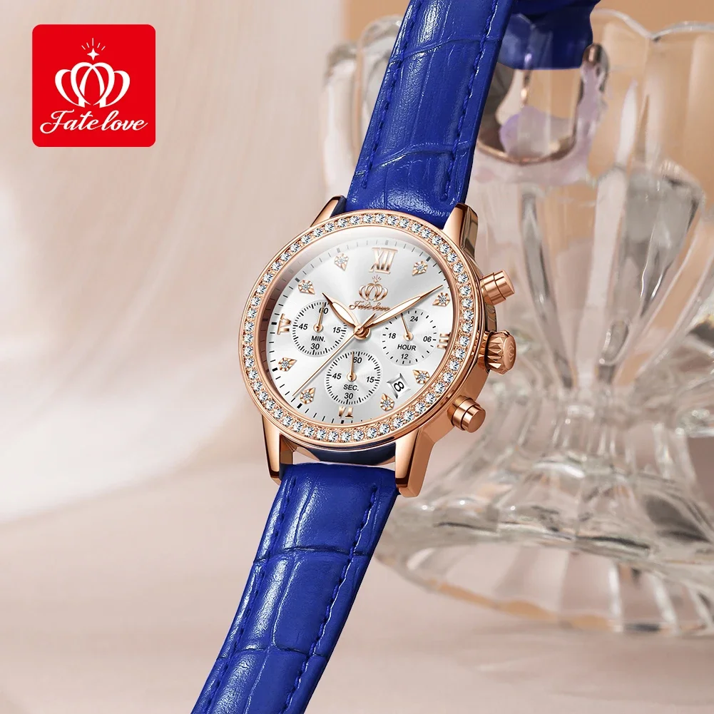 Fate Love 881 Luxury Quartz Watch For Women Waterproof Luminous Leather Strap Wristwatches Chronograph Original Women's Watches