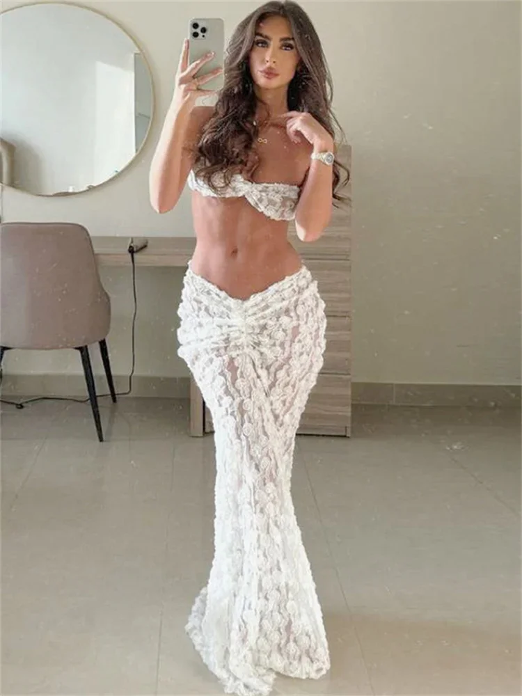 

Женский летний комплект из 2 предметов, длинное прозрачное Плиссированное пляжное платье с высокой талией и юбкой макси