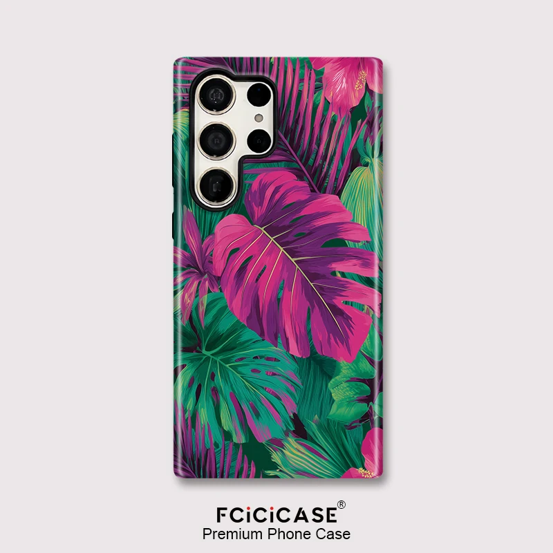 Funda de teléfono Fcicicase con hojas para Samsung Galaxy S24 S23 S20 FE Plus S25 Ultra A36 A56 A26 A16 5G, funda acrílica a prueba de golpes para PC