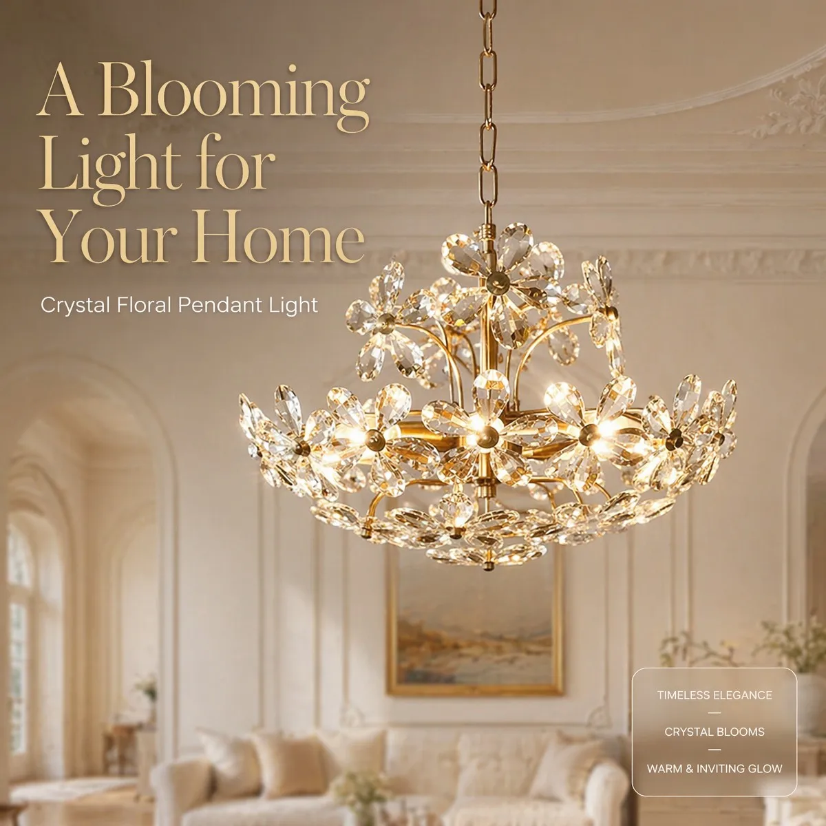 High End Full Copper Crystal Chandelier Modern Small Flower Pendant Lamp 2026 Compact E14 Ceiling Luster for Bedroom Villa