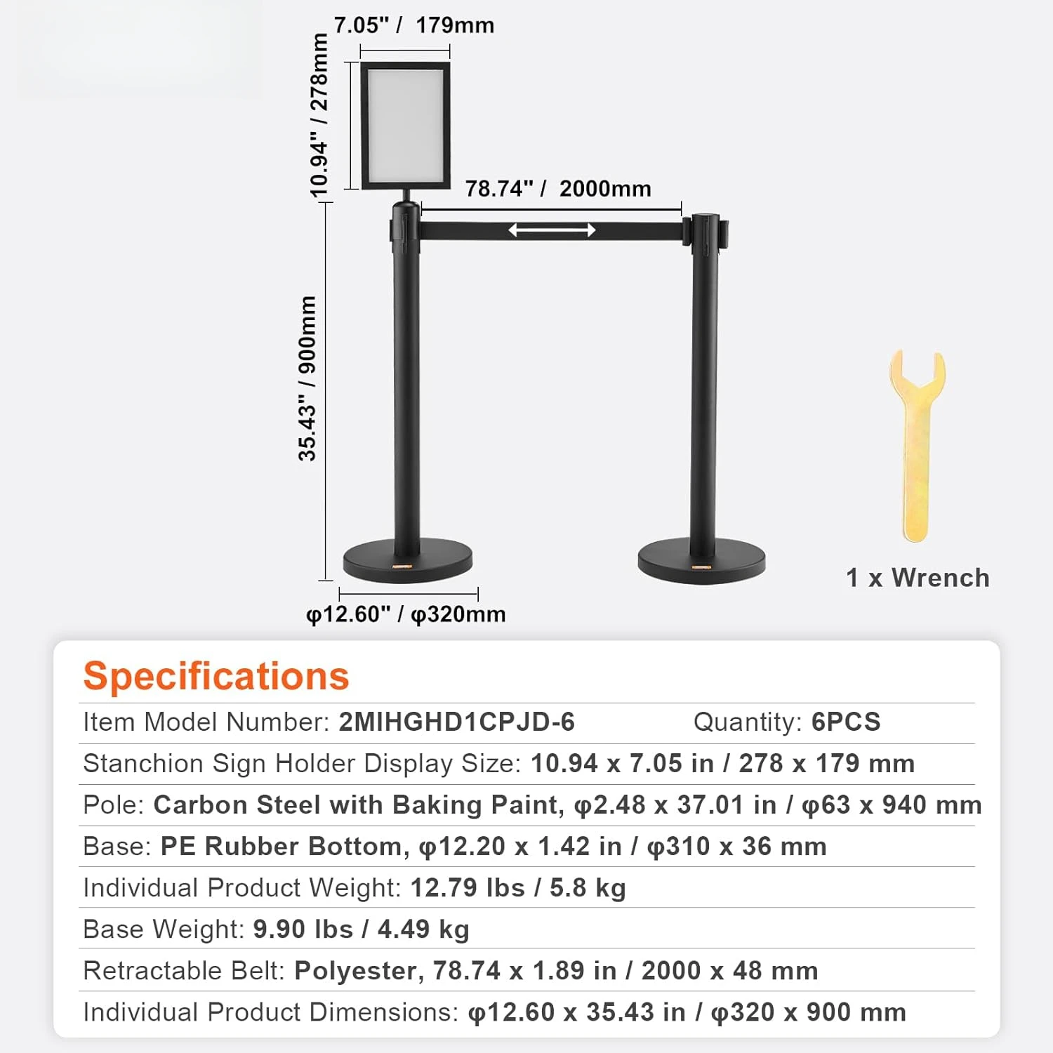 Crowd Control Stanchions, 6-pack Crowd Control Barrières, Carbon Steel Baking Painted Stanchion Queue Post