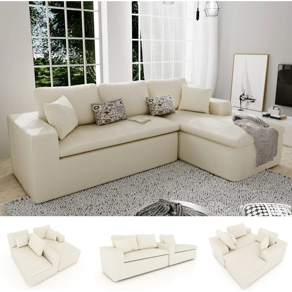 

3 Seater L Shaped Sofa with Deep Seat, 101" Cloud Sectional Couch, Cozy Modular Couches Sleeper, Oversized Corduroy Sofa