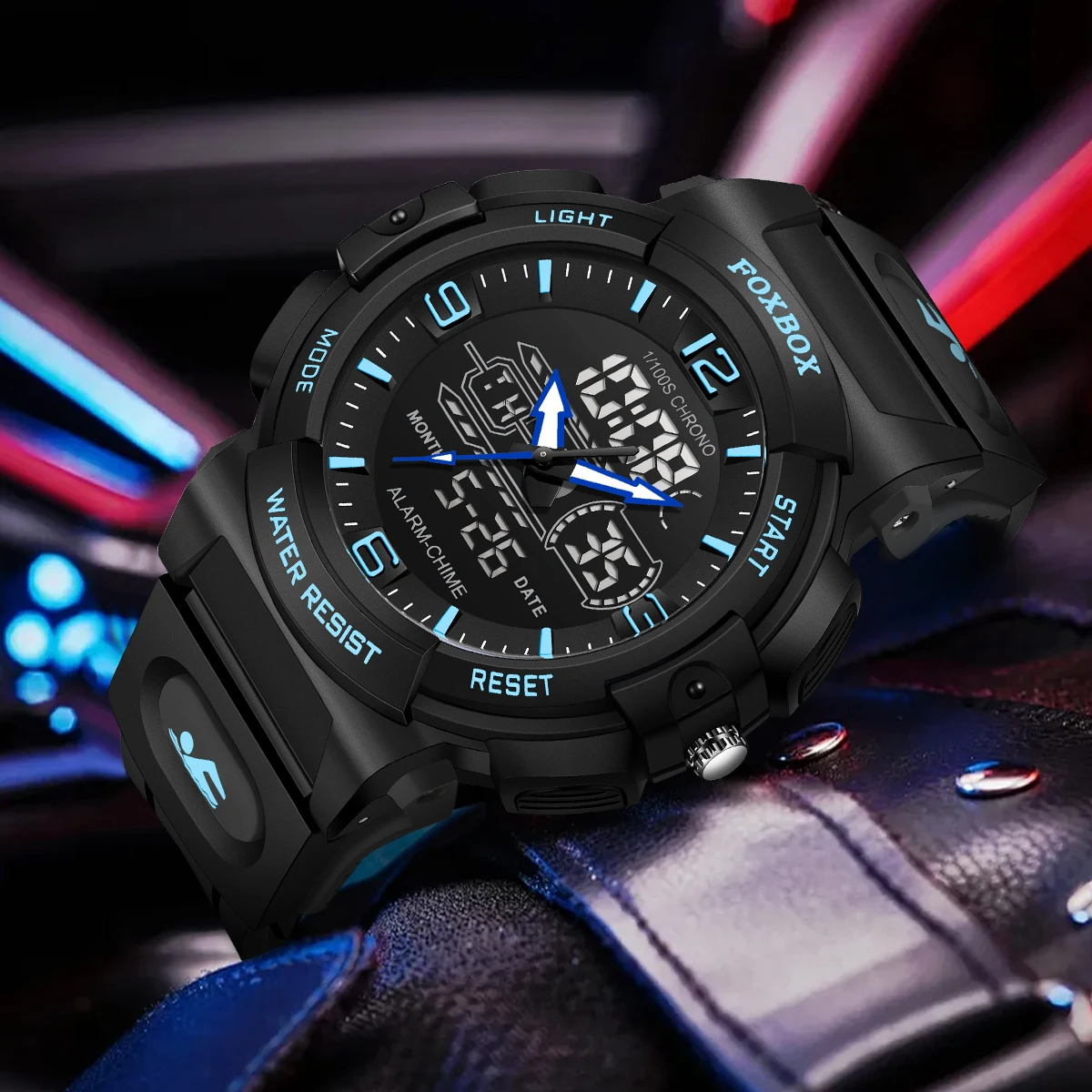 Man Dual Display Quartz Watch for Kids Waterproof Sport Children Anti-Shock Boy Digital Wristwatches+Gift Box