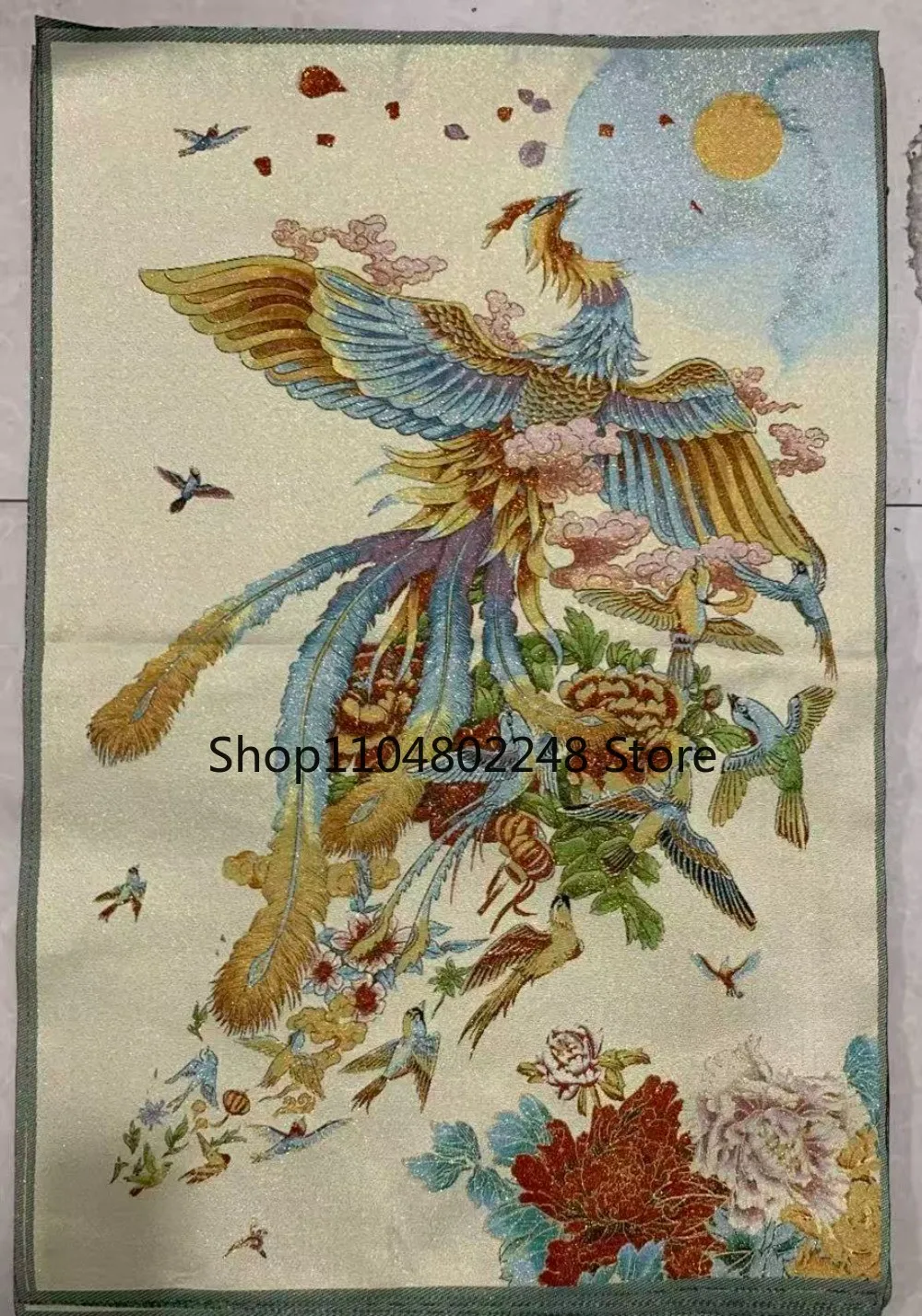 Old Chinese Silk Embroidery Phoenix and Peony Tapestry embroidery
