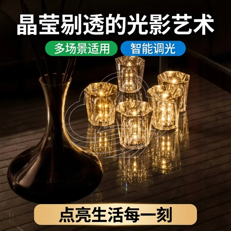 High Grade Crystal LED Night Light Rechargeable Table Lamp for Bar Restaurant Dining Table