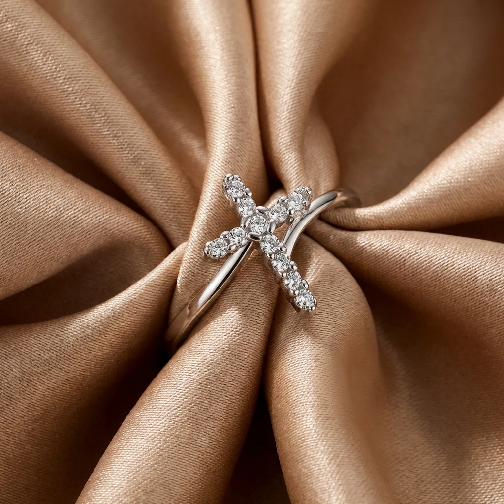Zierlicher Funkelnder Zirkon-Kreuzring für Frauen Silberfarben Verstellbarer Offener Fingerring 2026 Trend Party-Schmuck Beste Freundin Geschenk – Detail 5