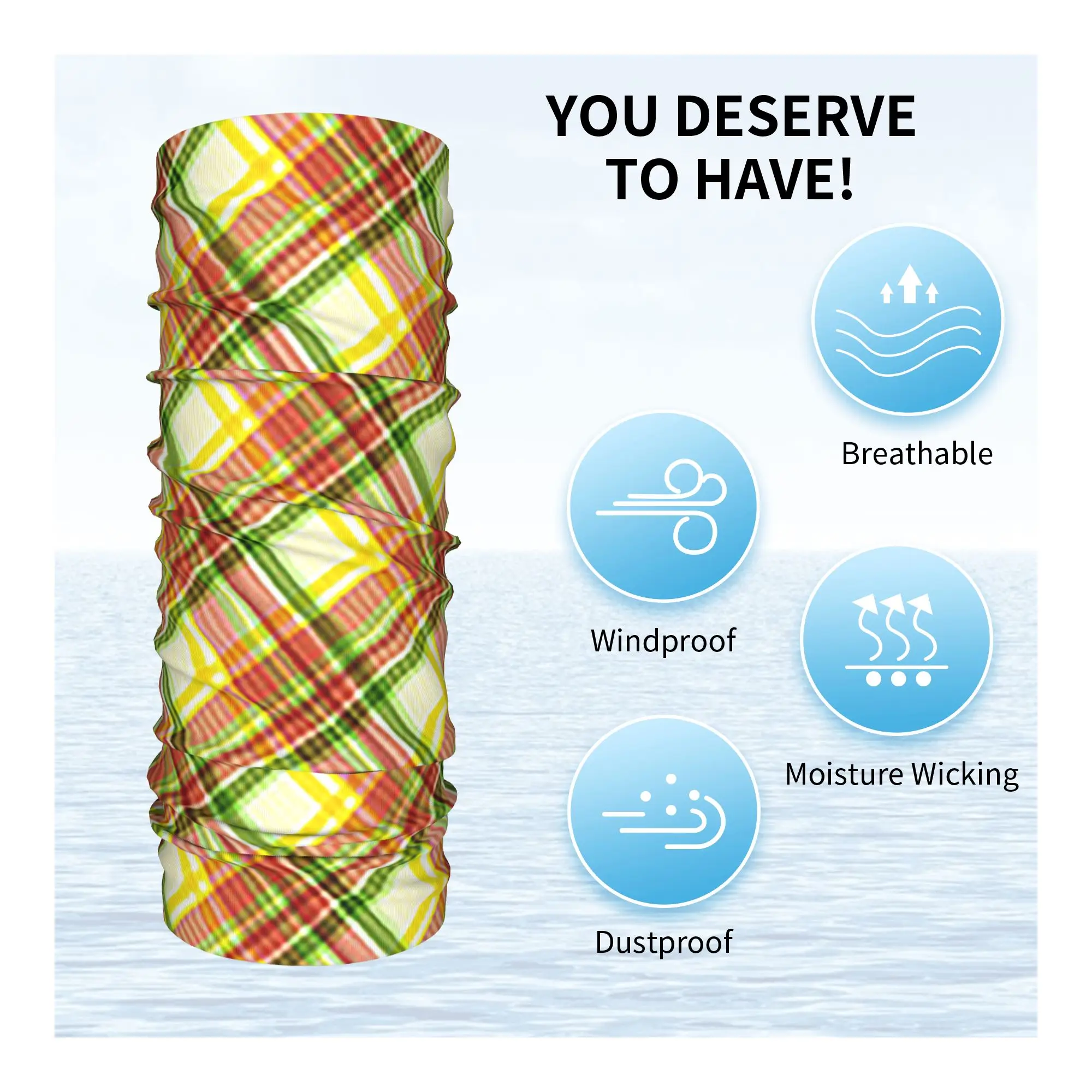 Yellow And Green Plaid Design Bandana Neck Cover Printed Mask Scarf Warm Face Mask Hiking Fishing For Men Women Adult view 3