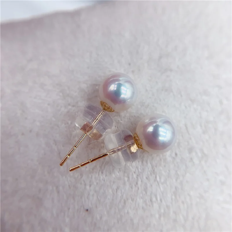 AAA+++ 6-7mm 7-8mm 8-9mm akoya round  White pearl earring 18K yellow gold 《14k yellow gold》 gift box