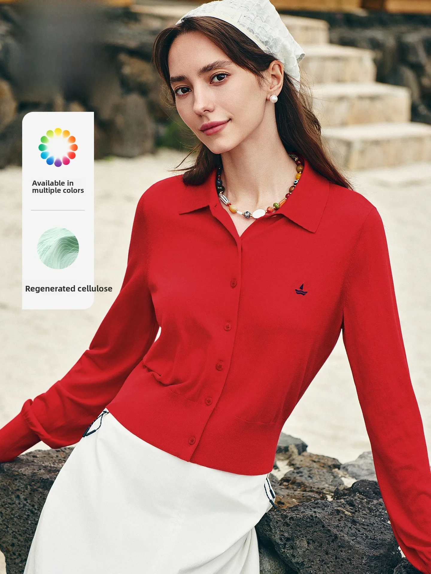 

Женский красный вязаный кардиган Navigare 2026: Новинка, повседневный крой, хлопковая смесь, на пуговицах, для женщин