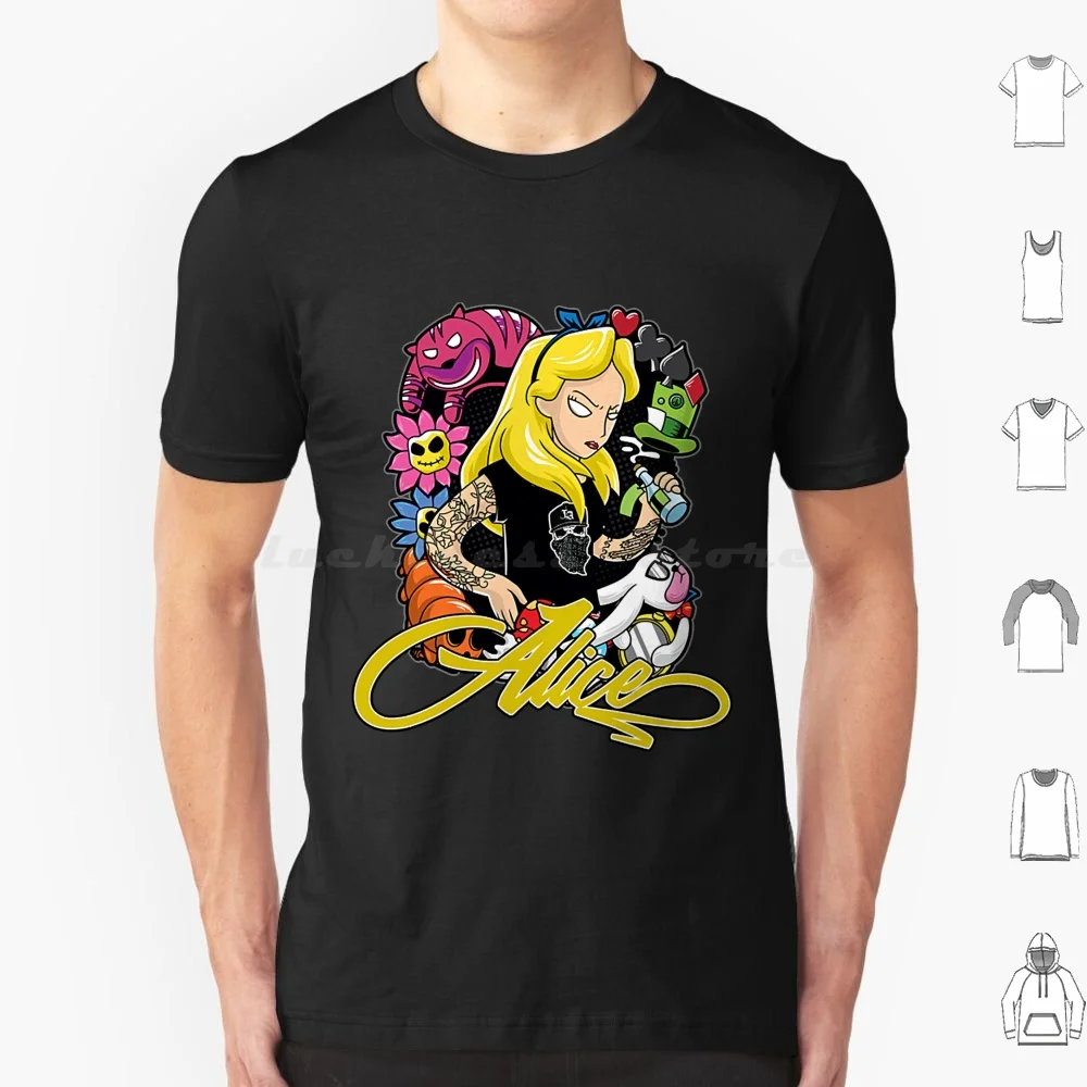 Alice T Shirt Cotton Men Women DIY Print Punk Alice In Alice Gothic Rabbit Dark Goth Steampunk Steam Punk Black Fantasy Lewis