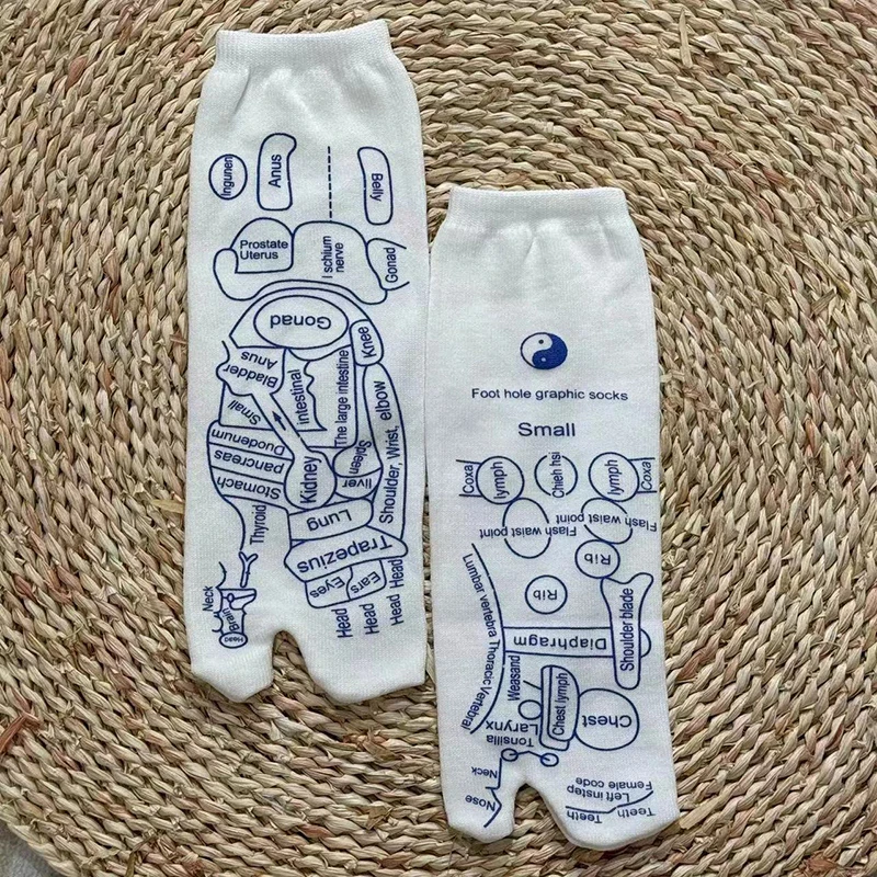 

English Acupoint Foot Massage Socks Chinese Medicine Warp Socks Foot Meridian Sock Acupoint Diagram Unisex Health Care Socks