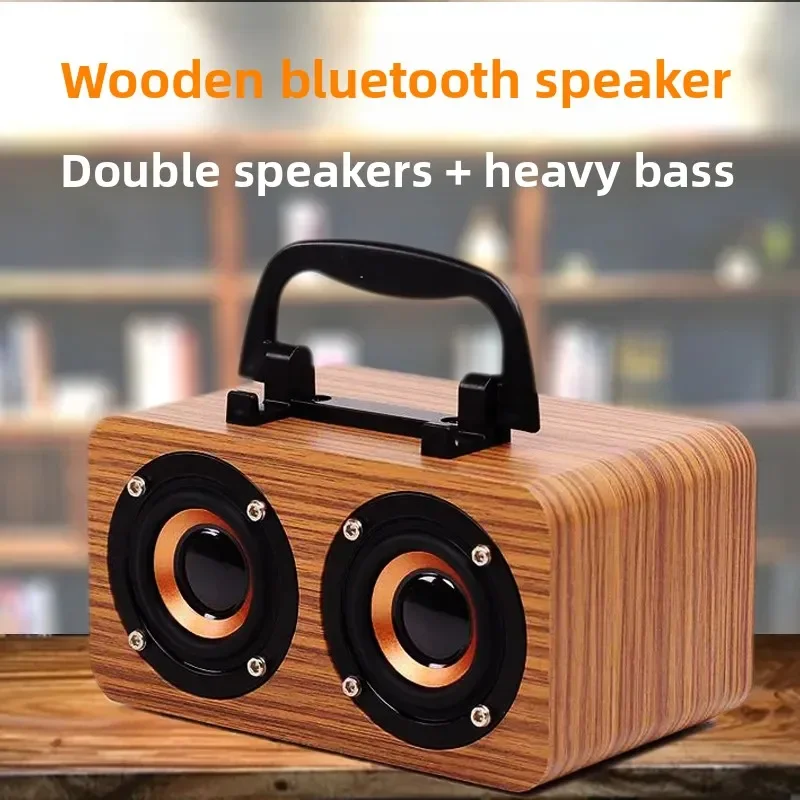 مكبر صوت بلوتوث خشبي محمول خارجي، صوت ريترو لاسلكي، مدفع فولاذي صغير هدية صندوق تشغيل الموسيقى المدمج AE Stock