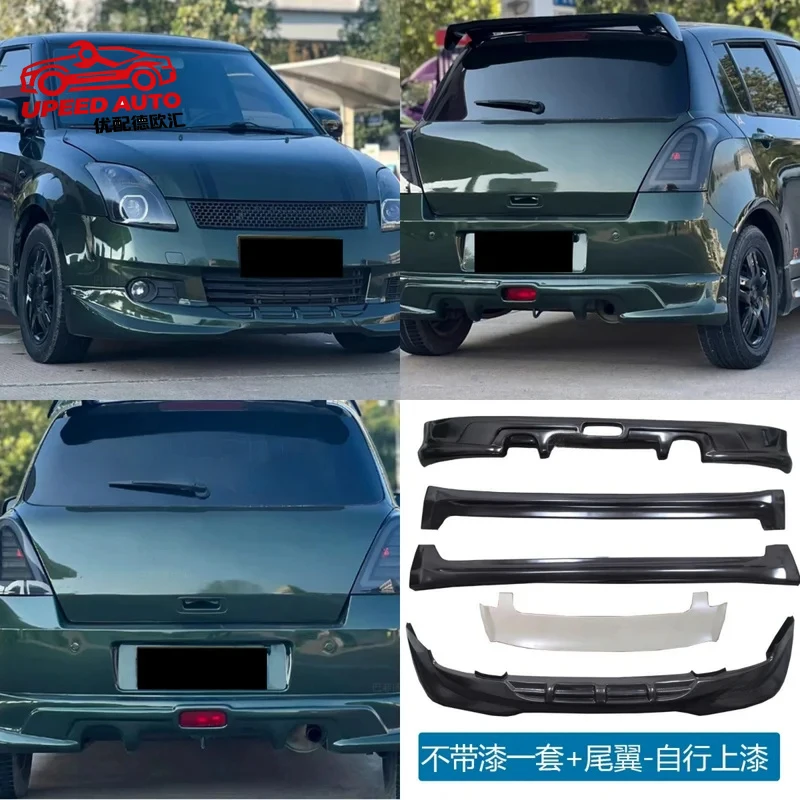 Kit de Carrocería sin Pintar para Suzuki Swift 2005-2010, Modificación de Parachoques Delantero, Alerón Trasero, Faldones Laterales, Alerón de Cola, Accesorios para Automóviles