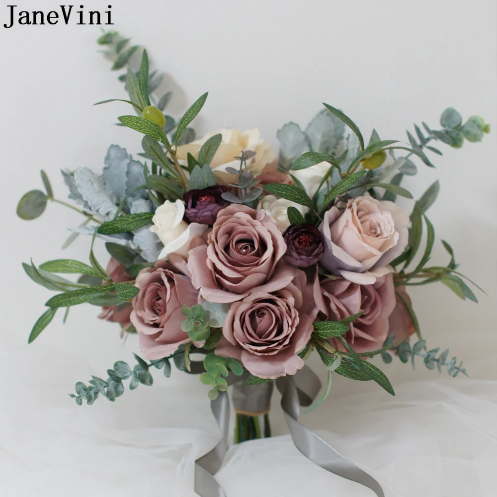 Janevini – Bouquet De fleurs artificielles pour mariée, Bouquet De mariage, Rose Blush Vintage, accessoires De mariage pour mariée