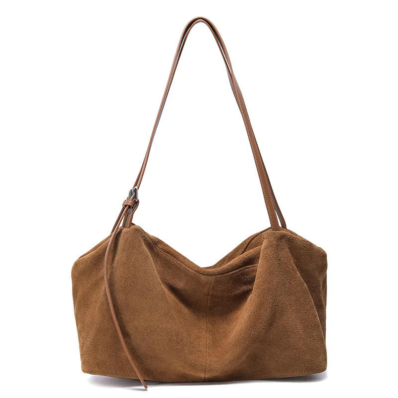 

Suede Women's Tote Bag 2025 New Niche Design Large Capacity Pillow Bag Frosted Cowhide Vintage Women's Hands-On Shoulder Bag