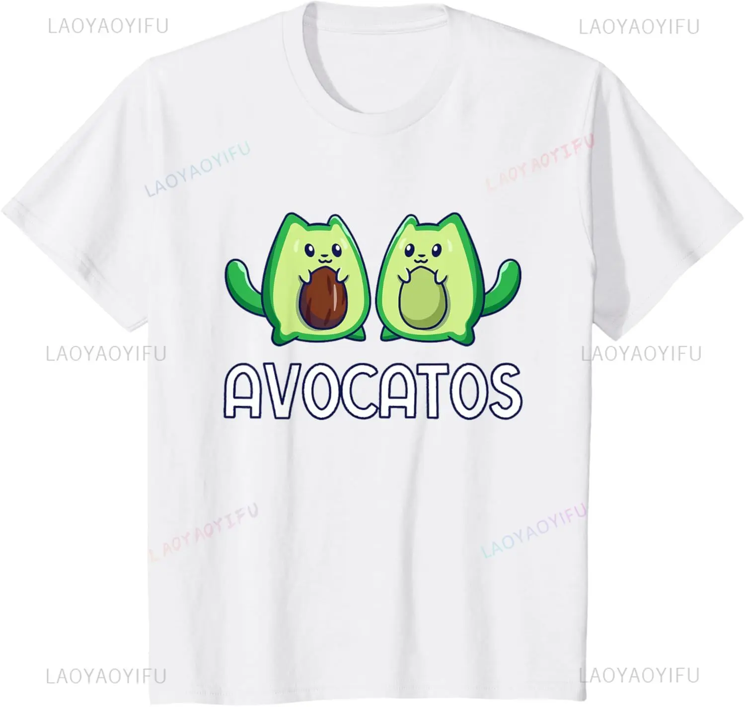 Avogato Avocado Cat Vegan Cat T-Shirt Casual Loose Harajuku Style Summer Man Tshirt Fashion Hip Hop Short Sleeve Women Tees