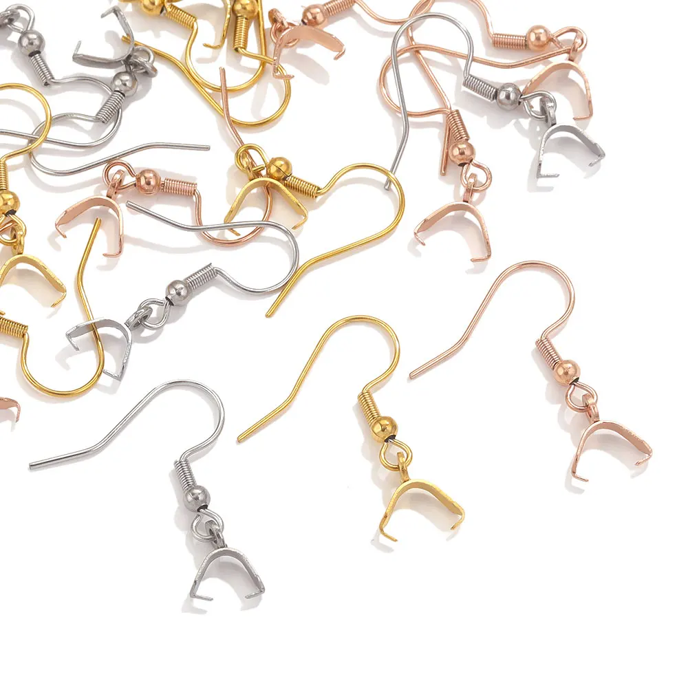 20pcs Stainless Steel Earrings Clasps Hooks With Seeds Buckle Clasps For DIY Earrings Connectors Charm Jewelry Supplies Parts