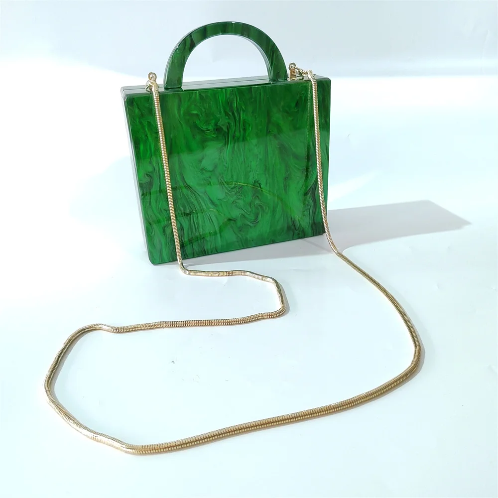 Pearl Marble Green Acrylic Box Clutches Handmade Shell Evening Female Lady Beach Summer Travel Party Bolsos Handbags Wallets