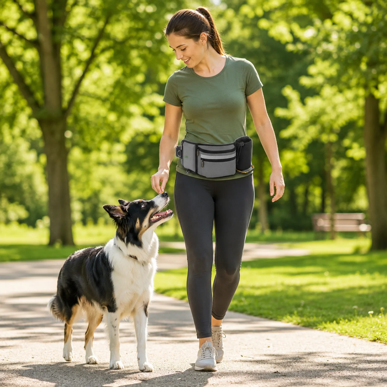 Dog Treat Training Waist Bag Portable Pet Snack Pouch with Poop Bag Dispenser Water Bottle Holder Adjustable Walking Training Fa
