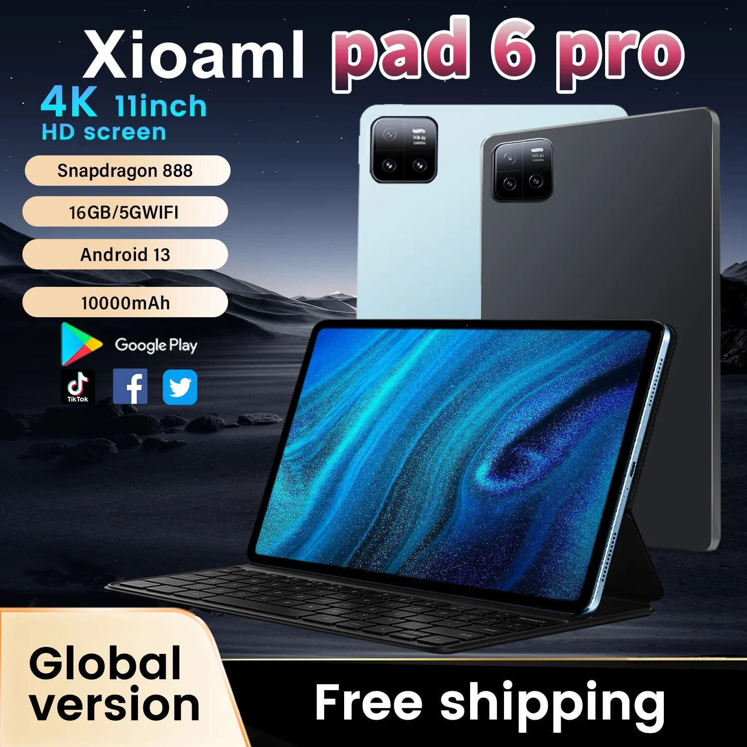 2024 Original Global Version Pad 6 Pro Tablet PC Snapdragon 888 10000mAh Android 13 RAM 12GB ROM 256GB 5G HD 4K Screen