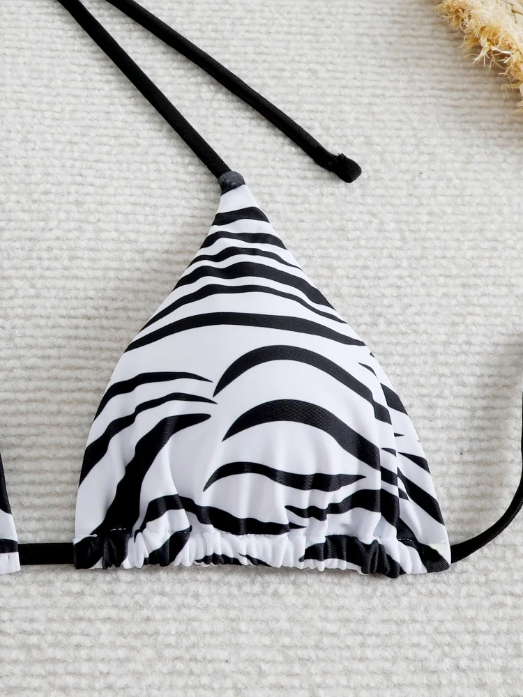 Bikini Women Swimsuit 2025 New Striped Halter Bikinis Set Sexy Backless Swimwear Summer Lace Up Beach Wear Bathing Suit Female