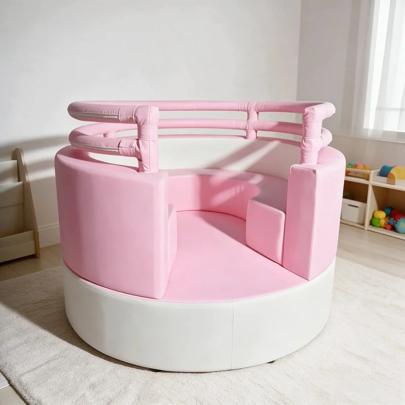 Motorized Soft Play Pink Color Merry Go Round Kids Spinning Carousel Indoor Toddler Rotating Toy for Party Hire Mall Rental