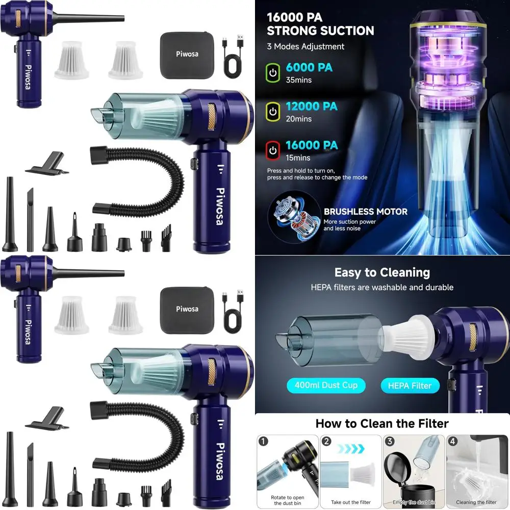 Portable Cordless Handheld Vacuum for Cars and Home with LED Light, Powerful Suction for Pet Hair (Navy)